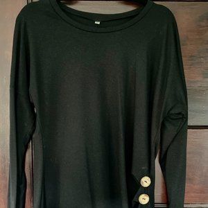 Black Long Sleeve Shirt with Decorative Buttons